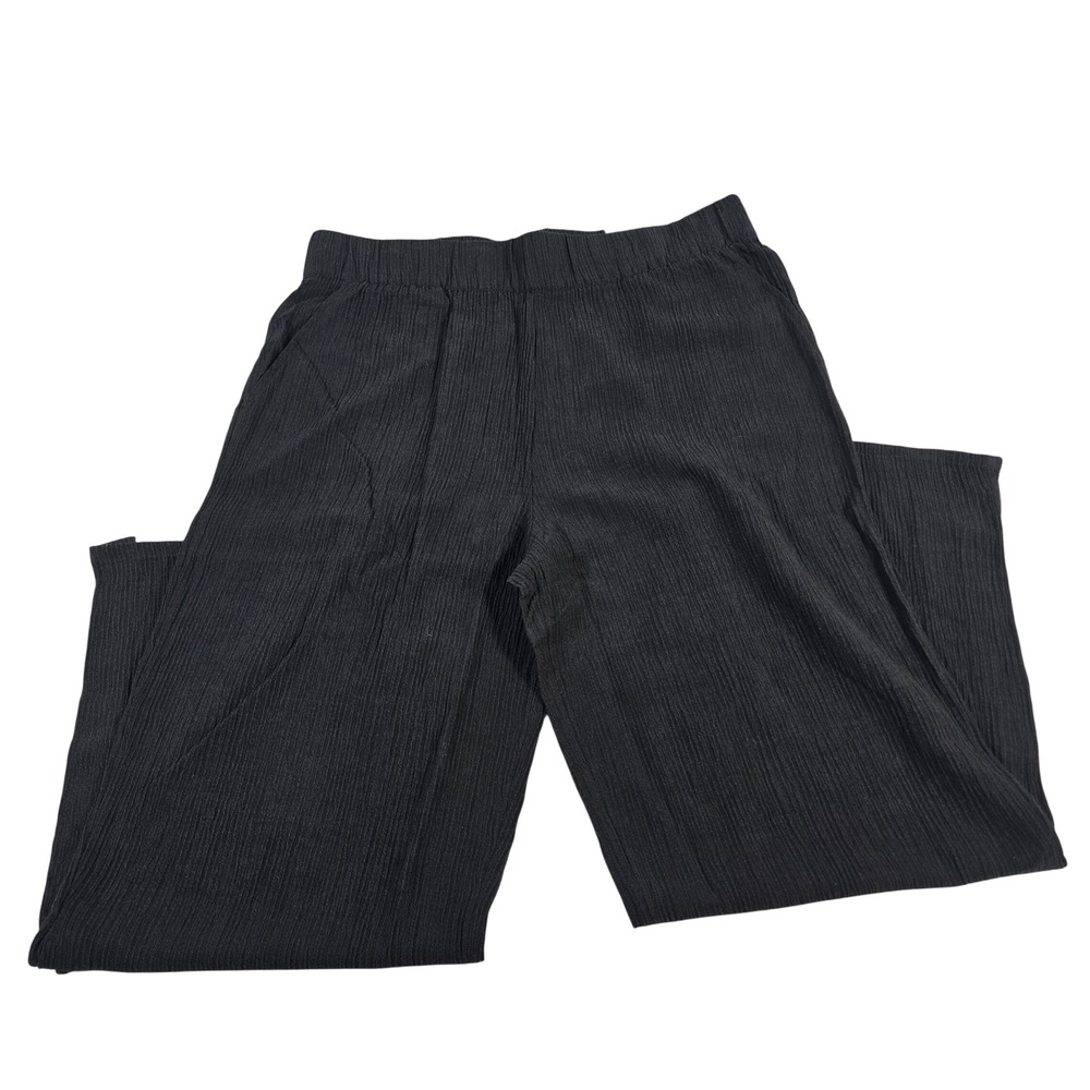 Soft Surroundings Black Ribbed Wide Leg Pull On Pants Size L